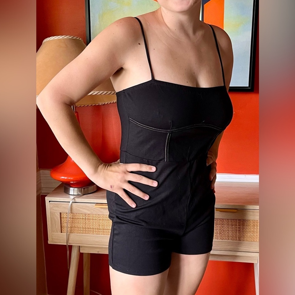 Urban Outfitters Women's Black with White Stitch Stretch Corset Romper. NWT
